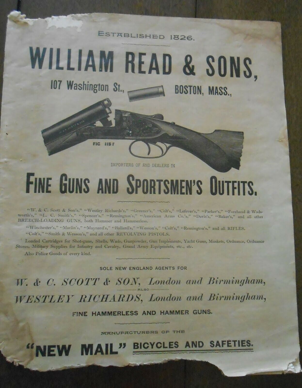 ORIGINAL WILLIAM READ & SONS FINE GUNS AND SPORTSMEN'S OUTFITS CATALOG,