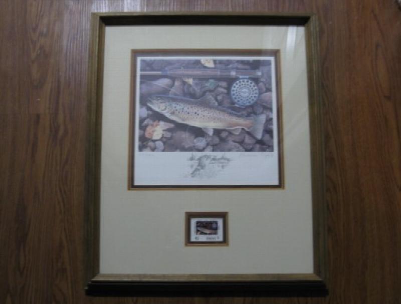 Image for MICHIGAN TROUT PRINT -  FRAMED PRINT TRIPLE MATTED WITH STAMP AND REMARQUED DRAWING -